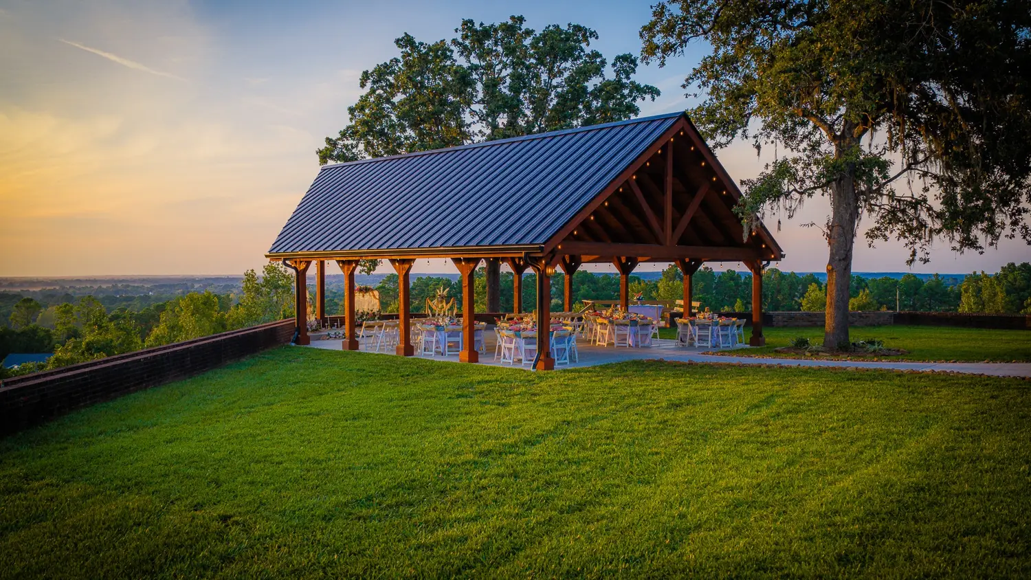 The Tower timber pavilion and lawn on the Livingston hilltop